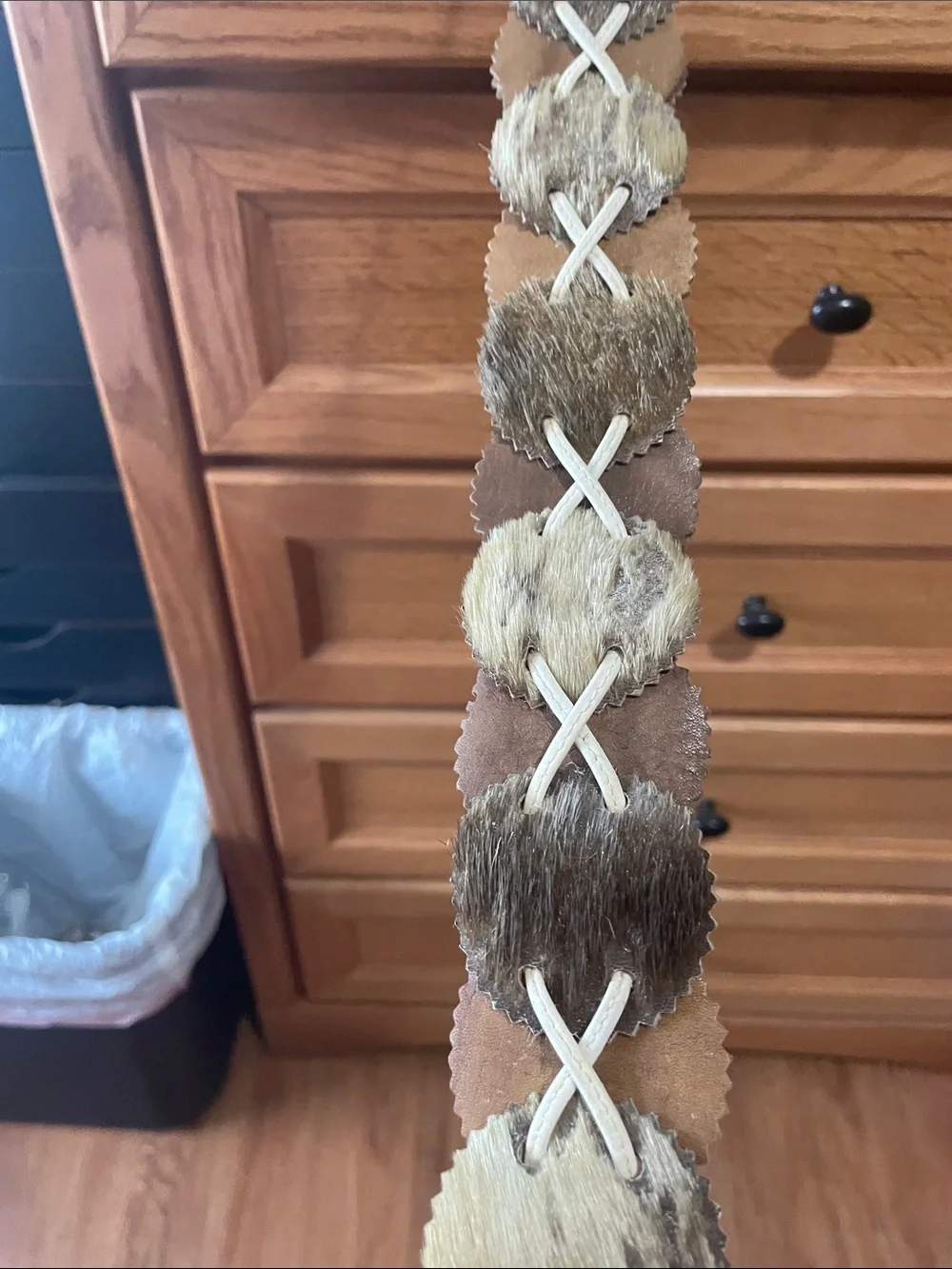 Handcrafted Alaskan Inuit belt. Leather and seal fur.